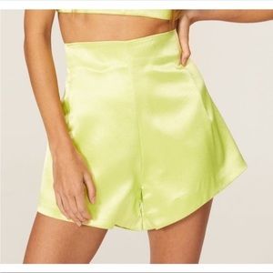 Bronx & Banco Capri Lime Green High-Rise Satin Shorts Women's Size Medium M